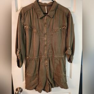Free People Olive Green Utility Jumpsuit, Size 10